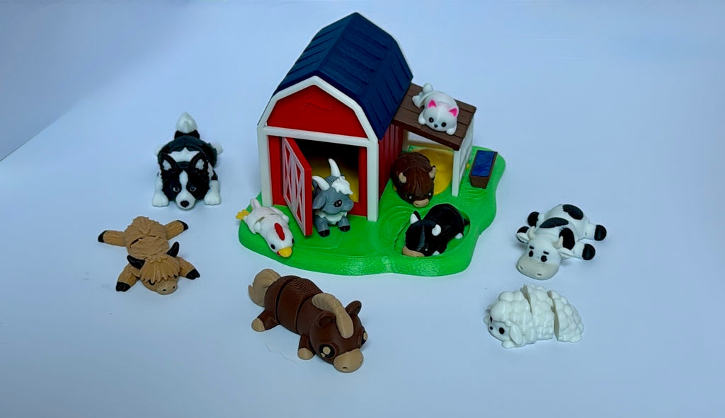 3D Printed Farm Play Set | Barn & Farm Animals | Montessori Sensory Toy